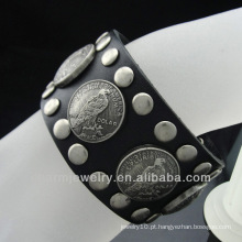 O novo couro genuíno do projeto da venda quente mergulhou do bracelete BGL-005 do símbolo da paz